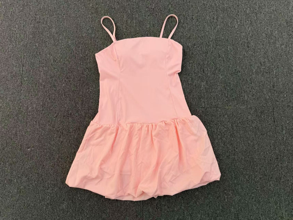 Sleeveless Patchwork Bubble Hem Dress | Breathable Tennis Golf Dress with Built-In Shorts