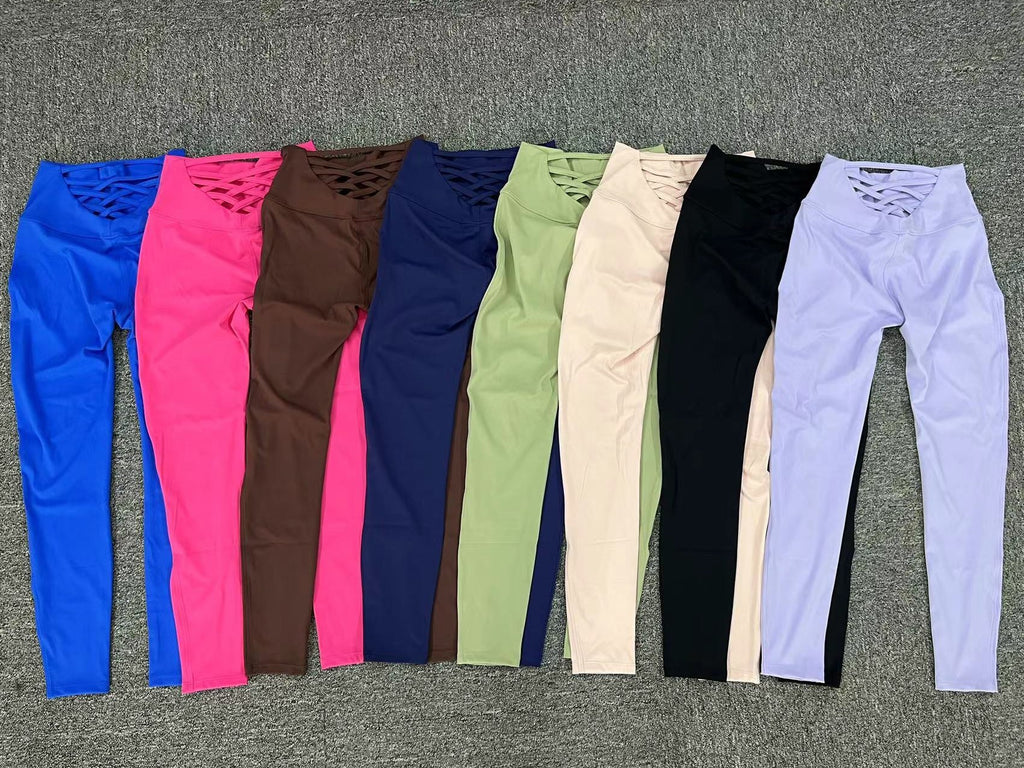 No-Front-Seam Peach-Lift Yoga Leggings | Cross Waist Cut-Out Compression Fitness Pants