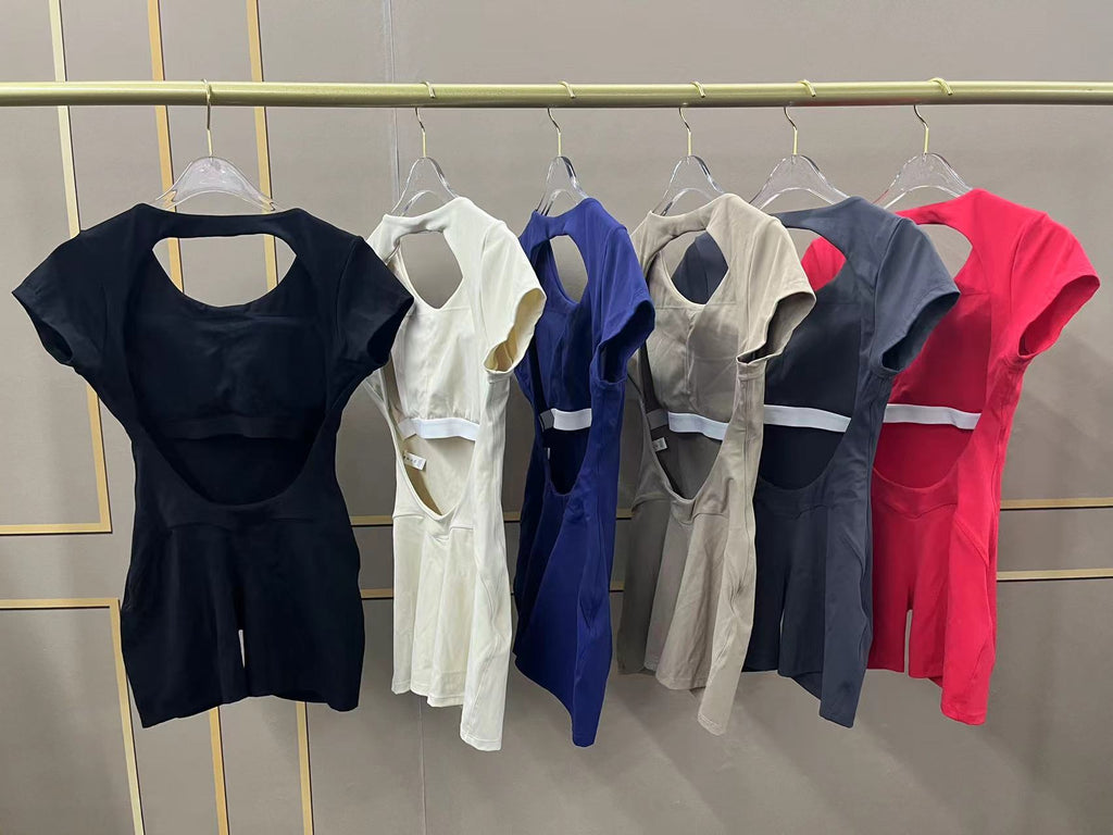 Backless Scrunch Butt Yoga Jumpsuit Sculpting Short Sleeve Fitness Bodysuit