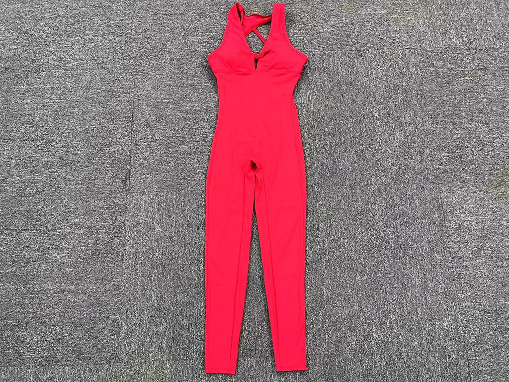 Fan-Shaped Back Sleeveless Yoga Jumpsuit One-Piece Running Fitness Bodysuit