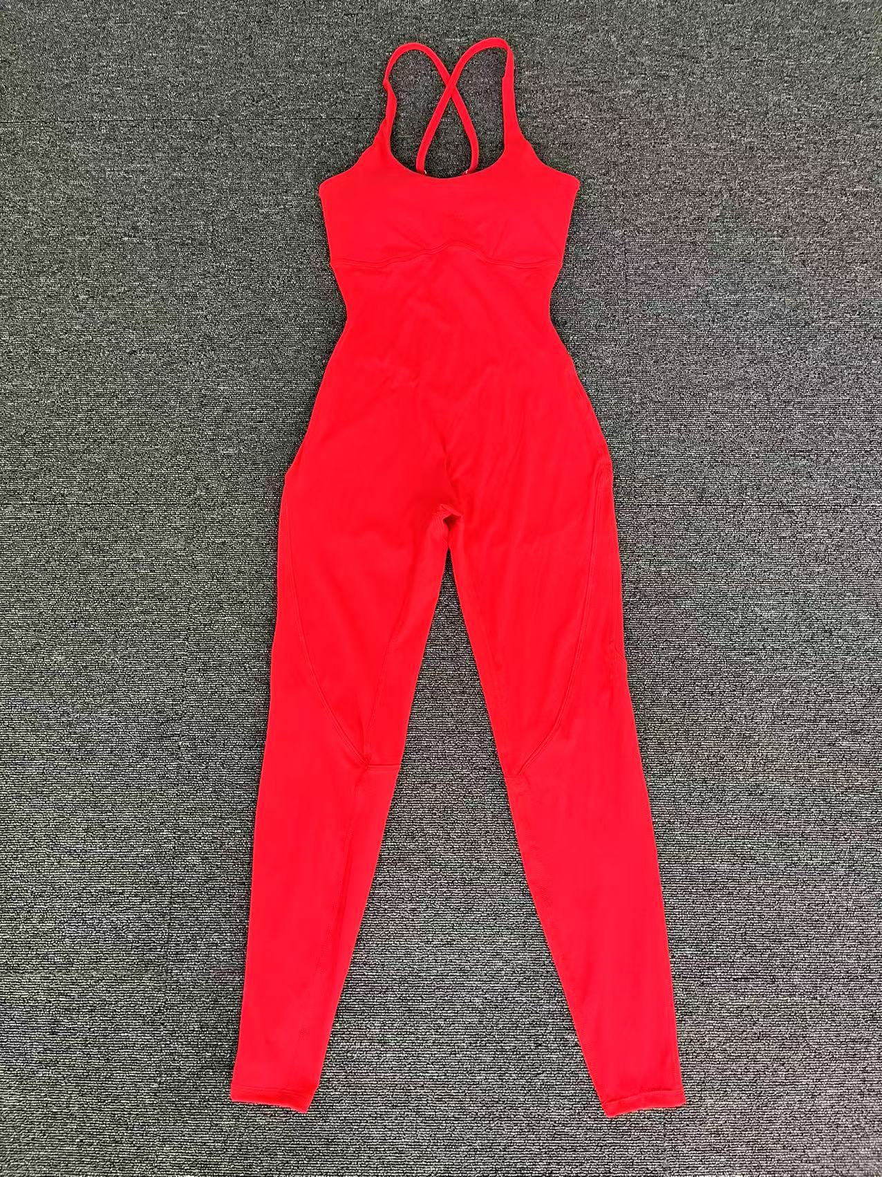 Cross Back Adjustable Strap Summer Yoga Jumpsuit Spliced Fitness Bodysuit