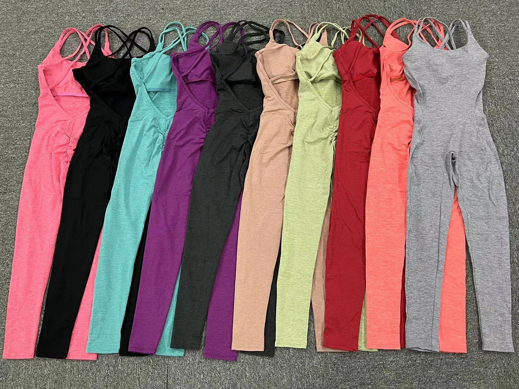 Ruched Scrunch Butt Yoga Jumpsuit Quick-Dry Tight Running Fitness Bodysuit