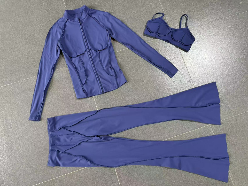 Zip-Up Brushed Yoga Set | Casual Running Fitness Tight Three-Piece Outfit