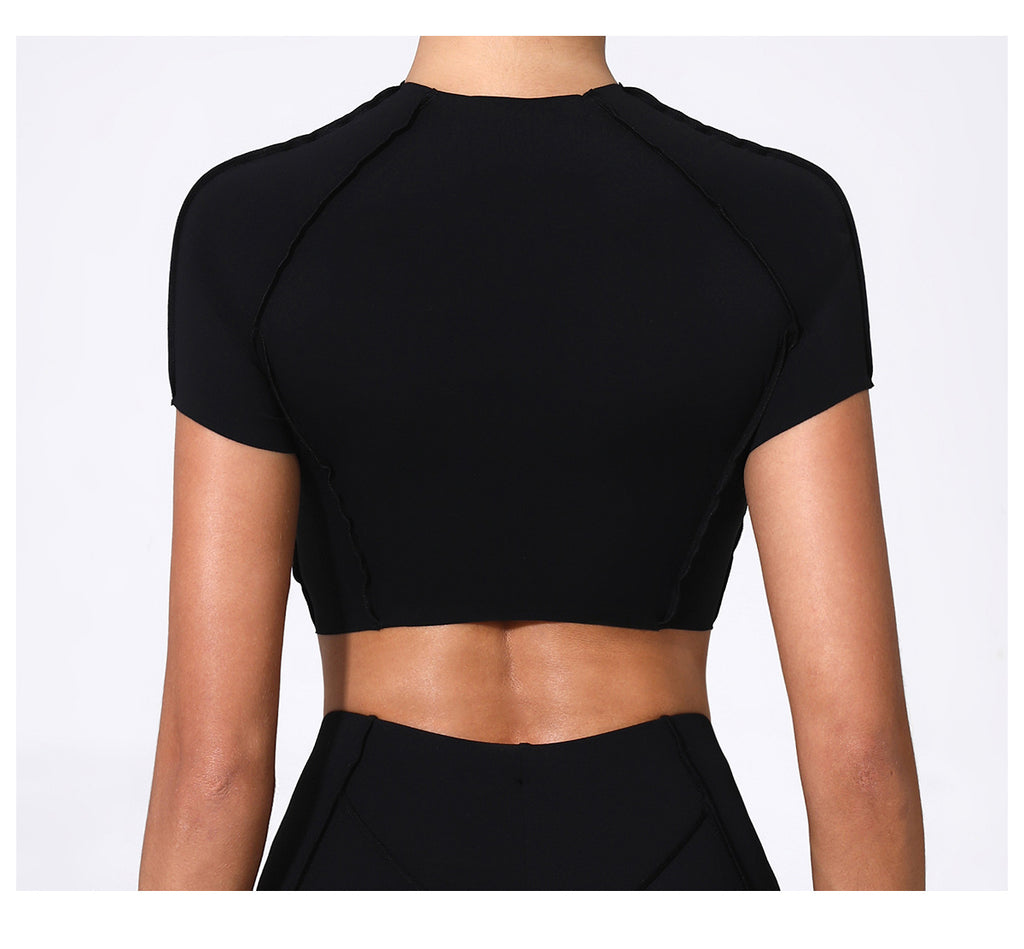 Bare-Feel Sculpted Yoga Tee｜No-Bra Tight Quick-Dry Fitness Top for Running & Training