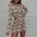 2026 Summer Sexy Striped Hollow Out Cut Out Waist Knitted Beach Dress