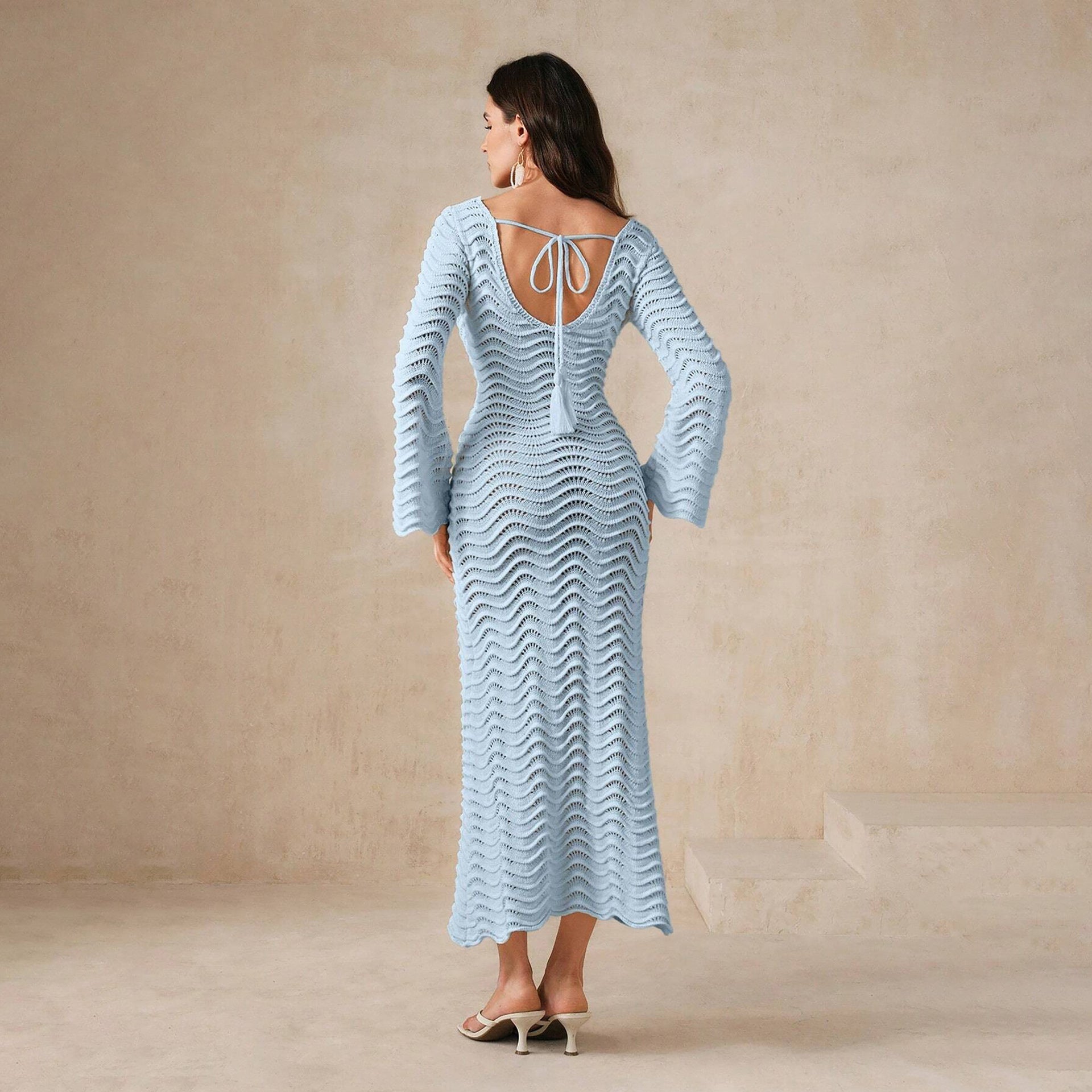 2026 Fall Long Sleeve Lace Trim Cardigan Beach Bikini Sunscreen Cover Up Dress