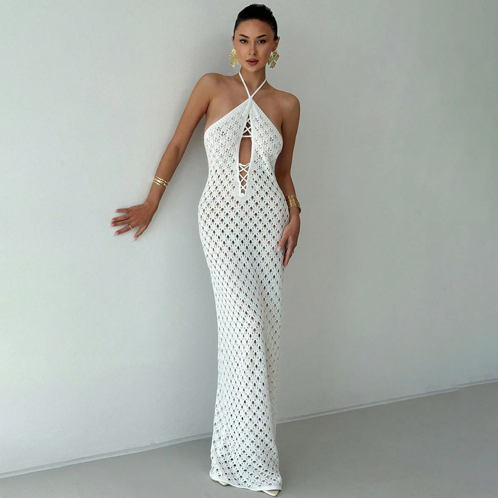 2026 Summer Sexy Hollow Out Knitted Solid Beach Dress Bikini Swimsuit Cover Up