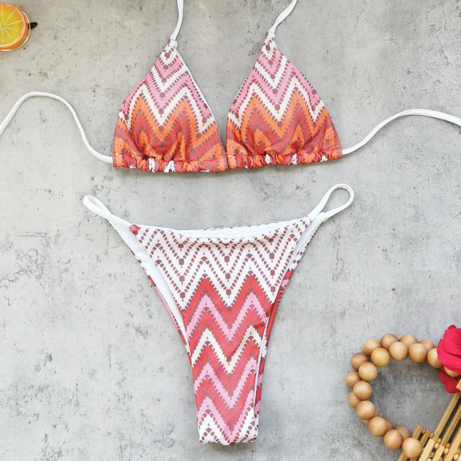 2026 Striped Print Backless Triangle Bikini | Mesh Long Pants Three-Piece Swimwear Set
