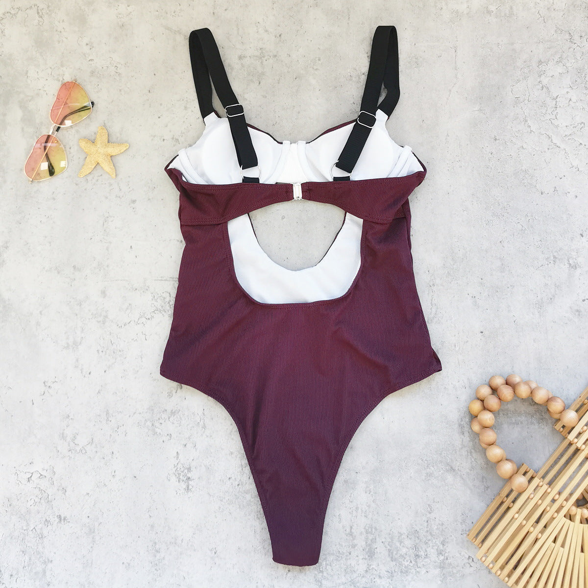 2026 Ribbed Solid Color One-Piece Swimsuit | Sexy Slip-On Integrated Swimwear