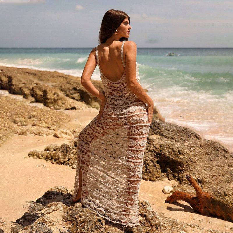2026 Sexy Hollow Out Sleeveless Knit Beach Dress Bikini Cover Up Sunscreen Swimwear