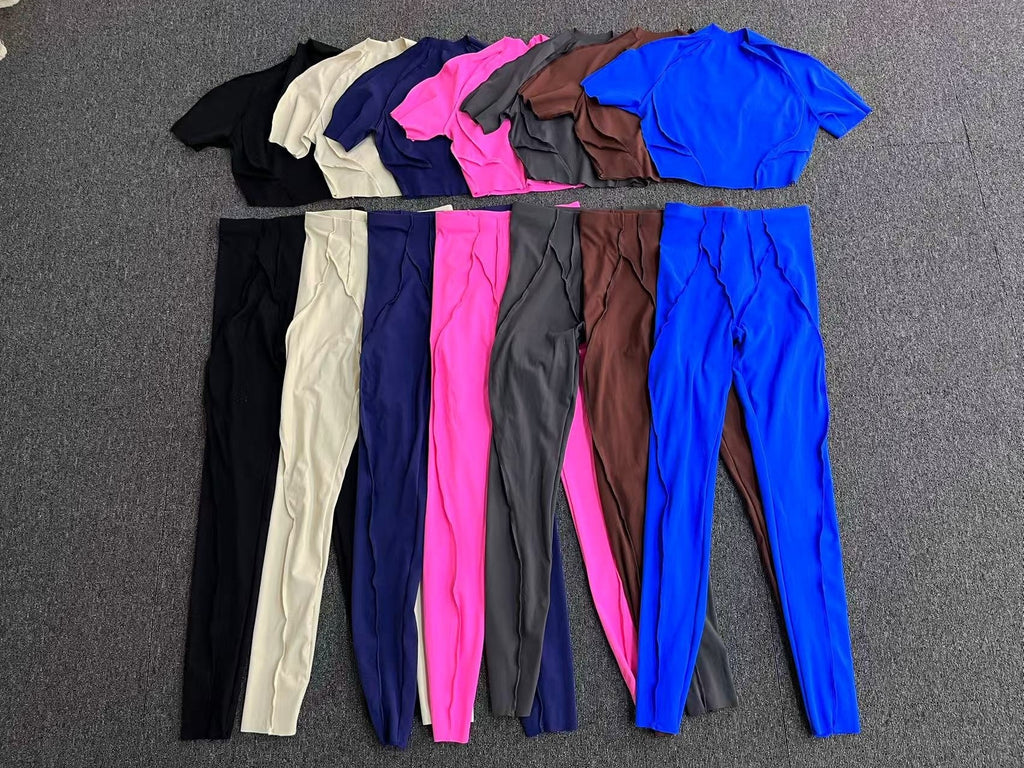 3D Patchwork Yoga Set | Quick-Dry Slim Fit Short Sleeve Running Set