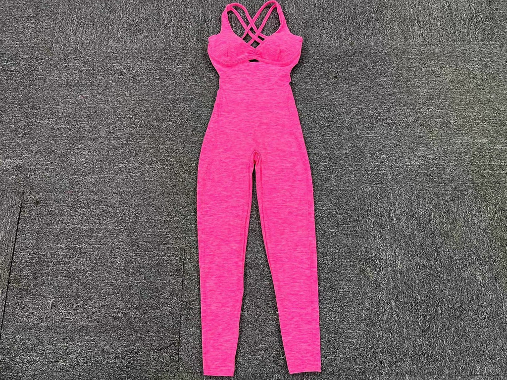 Cross Adjustable Strap Yoga Jumpsuit Dance Scrunch Butt Tight-Fit Bodysuit