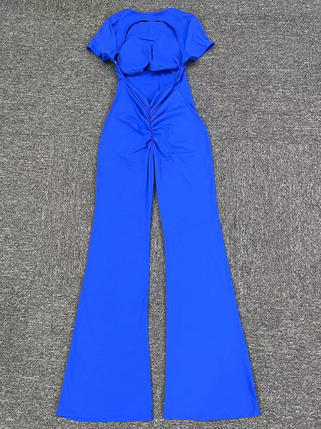 Backless Short Sleeve Bare-Feel Yoga Jumpsuit Flared Tight Gym Wear