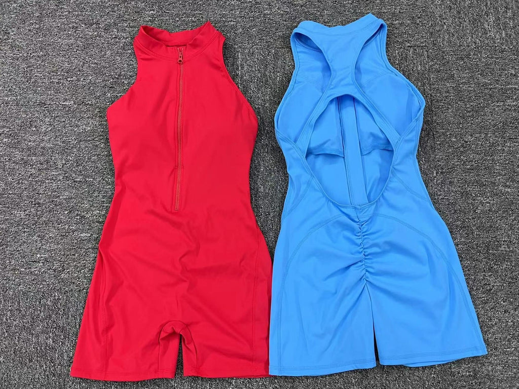 Seamless Zipper Yoga Jumpsuit Scrunch Butt Quick-Dry Ruched Fitness Bodysuit