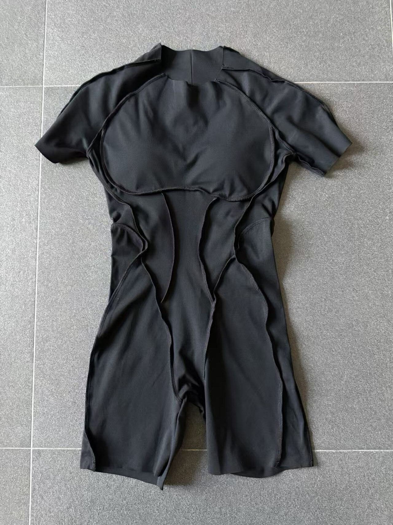 3D Panel Short Sleeve Yoga Jumpsuit Backless Tight-Fit Gym Bodysuit