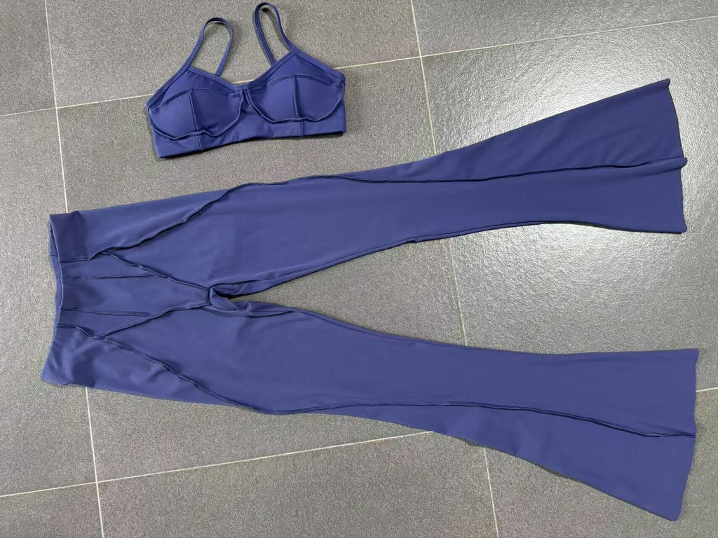 Brushed Sports Bra & Pants Yoga Set | 3D Patchwork Running Fitness Two-Piece