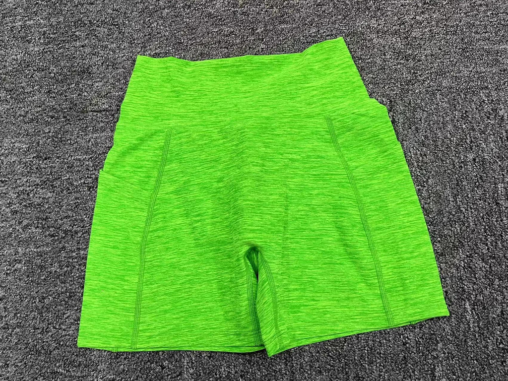 Scrunch Butt High-Waist Yoga Shorts Stretch Side Pocket Running Fitness Shorts