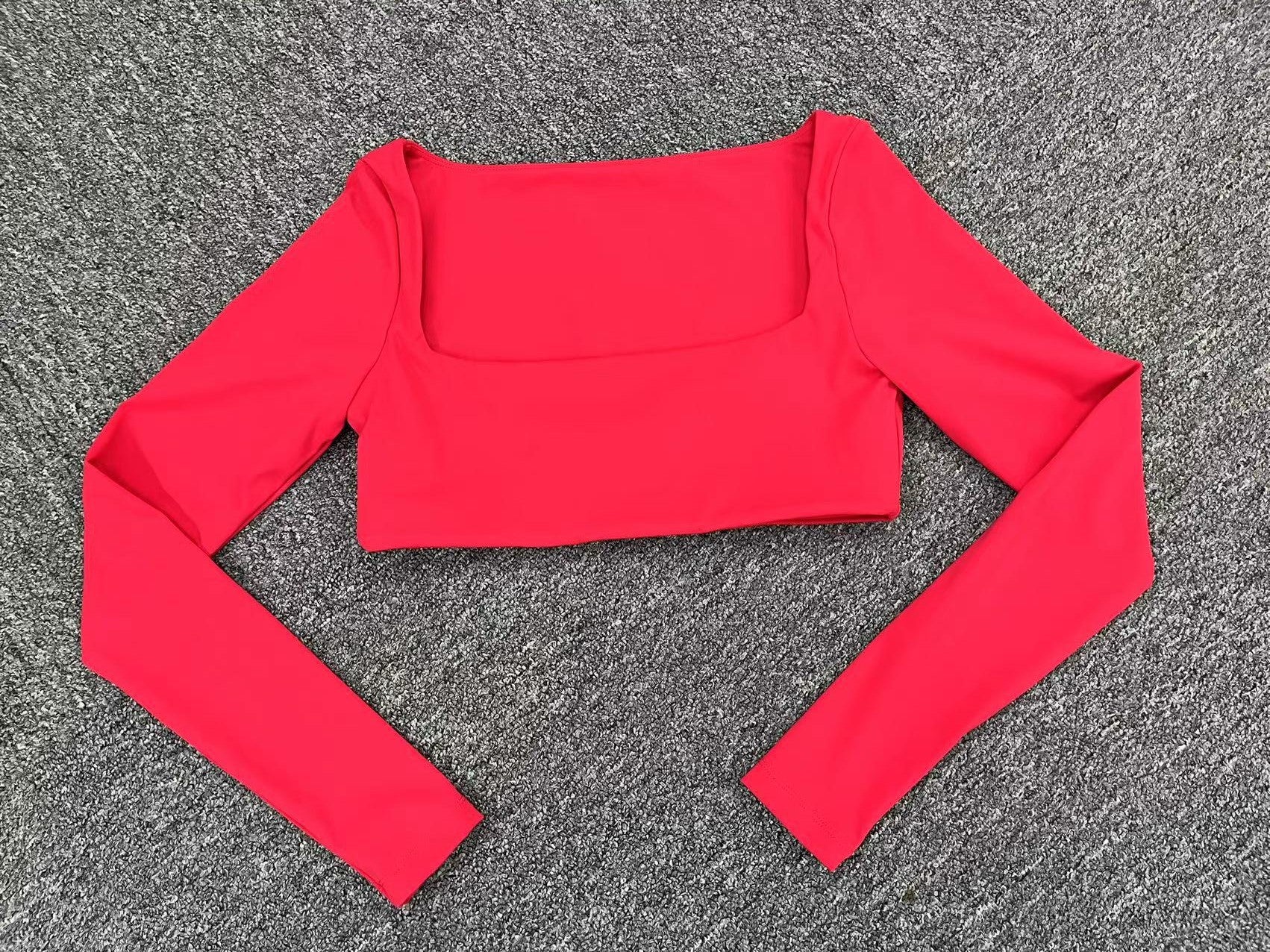 Square Neck Long Sleeve Yoga Top with Bra Pads | Quick-Dry Running & Workout Activewear