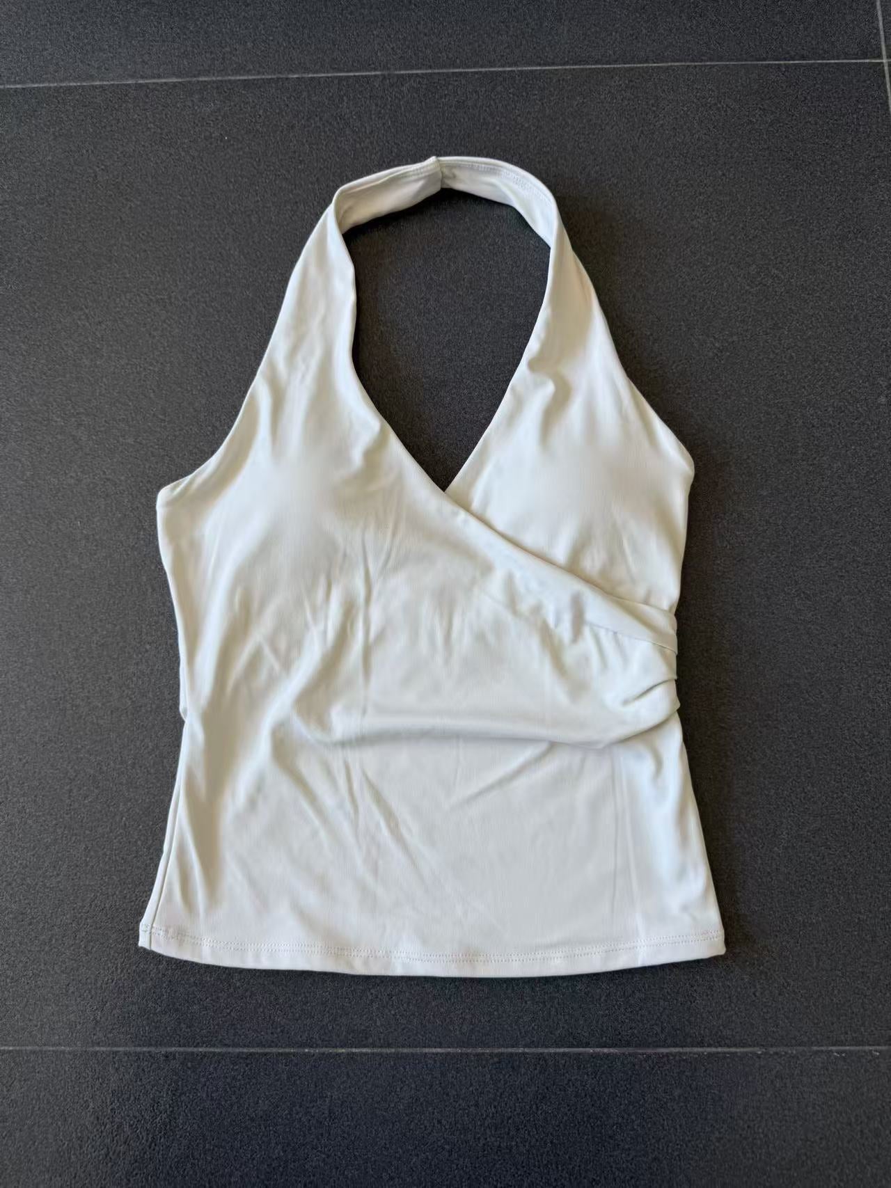 Ruched V-Neck Halter Yoga Tank | Slim Fit Cross Back Running & Fitness Sports Bra