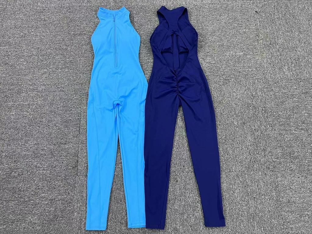One-Piece Zipper Yoga Jumpsuit Back Cutout Running Fitness Bodysuit