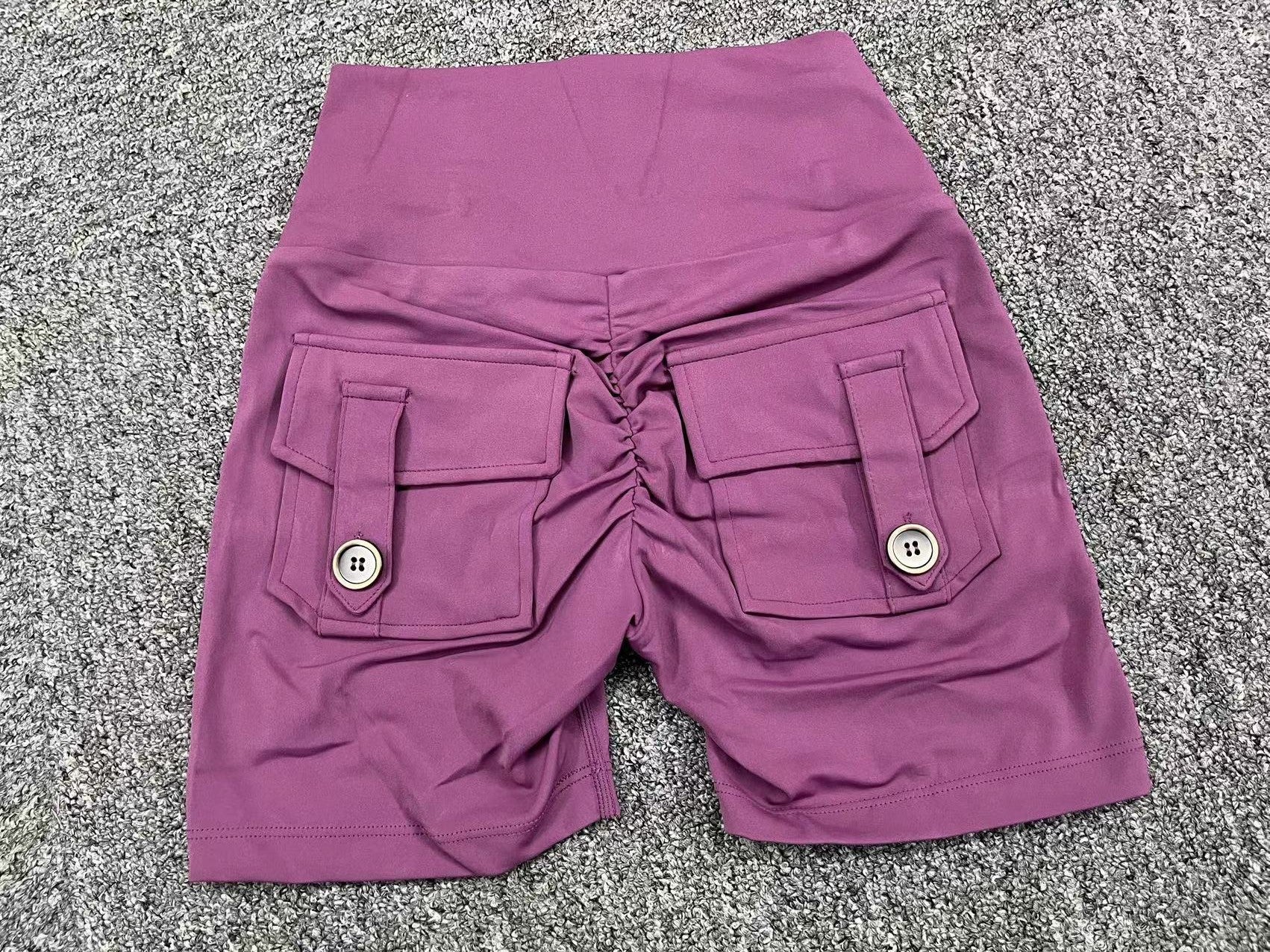 Scrunch Butt Cargo Yoga Shorts High-Waist Stretch Button Quick-Dry Running Shorts