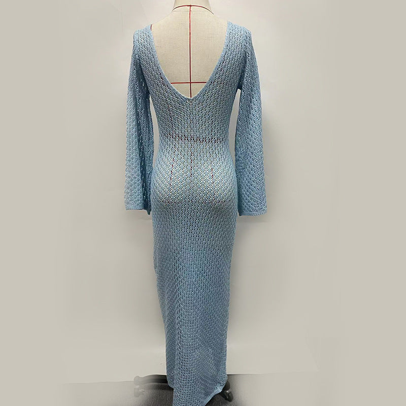 2026 Sexy Hollow Out Knit Long Sleeve Beach Dress Bikini Swimsuit Sunscreen Cover