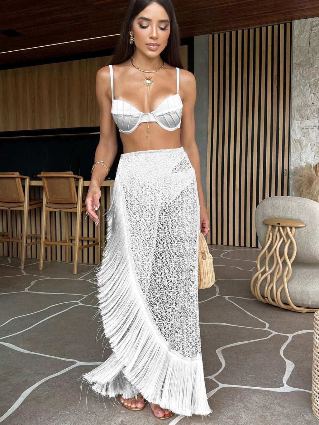 2026 High-Waist Triangle Bikini Skirt Three-Piece Set | Solid Color Women Swimwear
