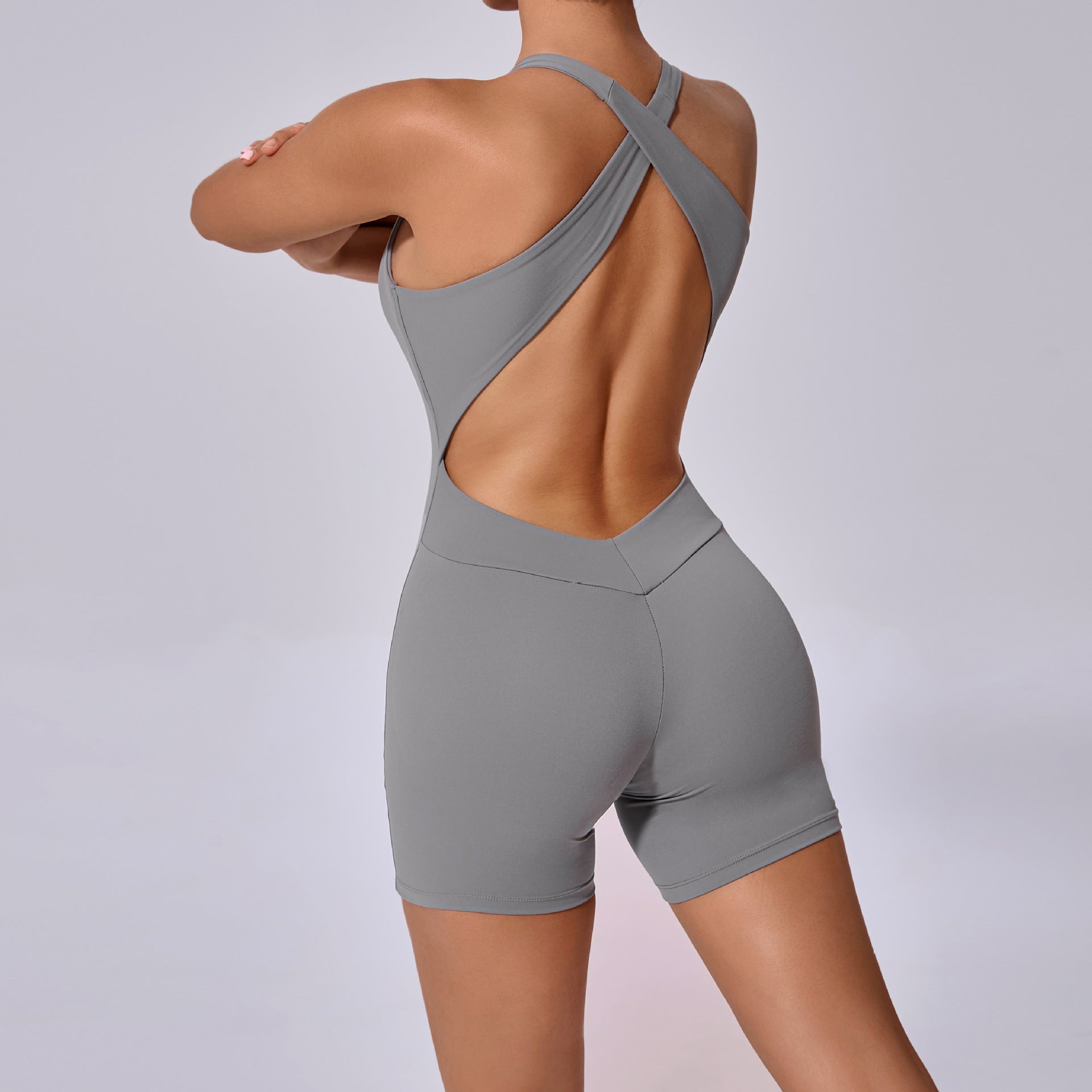 Cross Back Cutout Yoga Jumpsuit Scrunch Butt Quick-Dry Gym Bodysuit