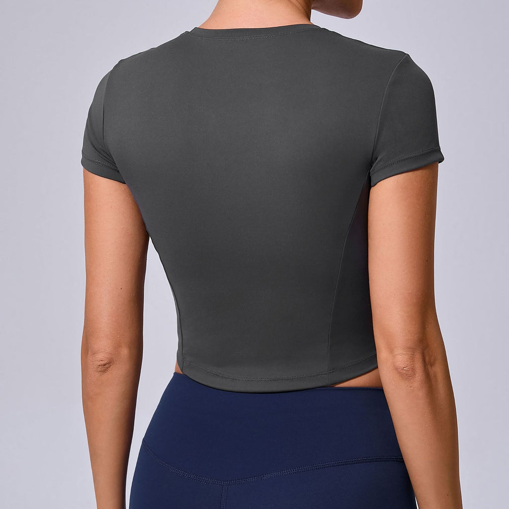 Western-Style Tight Fit Yoga Tee｜Quick-Dry Short Active Top for Running & Outdoor Workouts