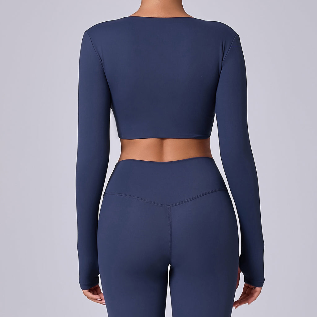 Cropped Long Sleeve Yoga Top with Thumb Holes | Sculpting Stretchy Running Activewear