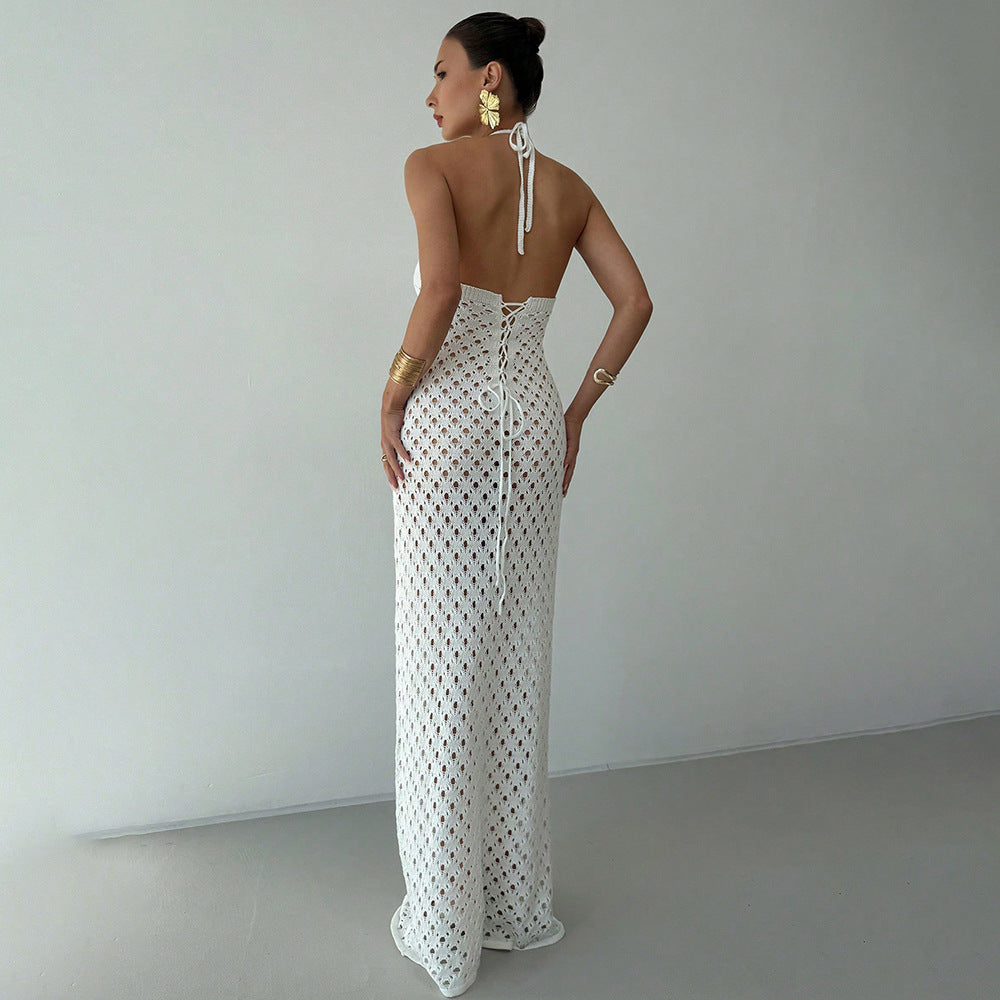2026 Summer Sexy Hollow Out Knitted Solid Beach Dress Bikini Swimsuit Cover Up