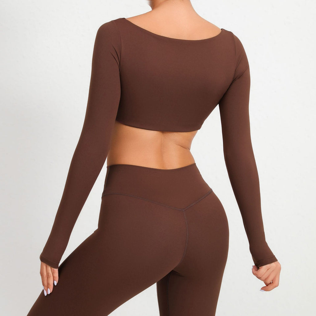 Square Neck Long Sleeve Yoga Top with Bra Pads | Quick-Dry Running & Workout Activewear