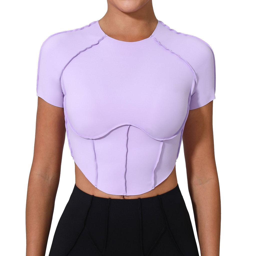 Bare-Feel Sculpted Yoga Tee｜No-Bra Tight Quick-Dry Fitness Top for Running & Training