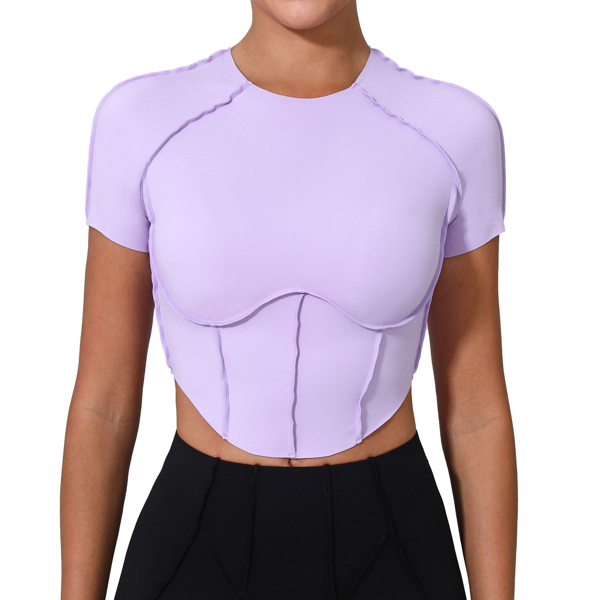 Bare-Feel Sculpted Yoga Tee｜No-Bra Tight Quick-Dry Fitness Top for Running & Training