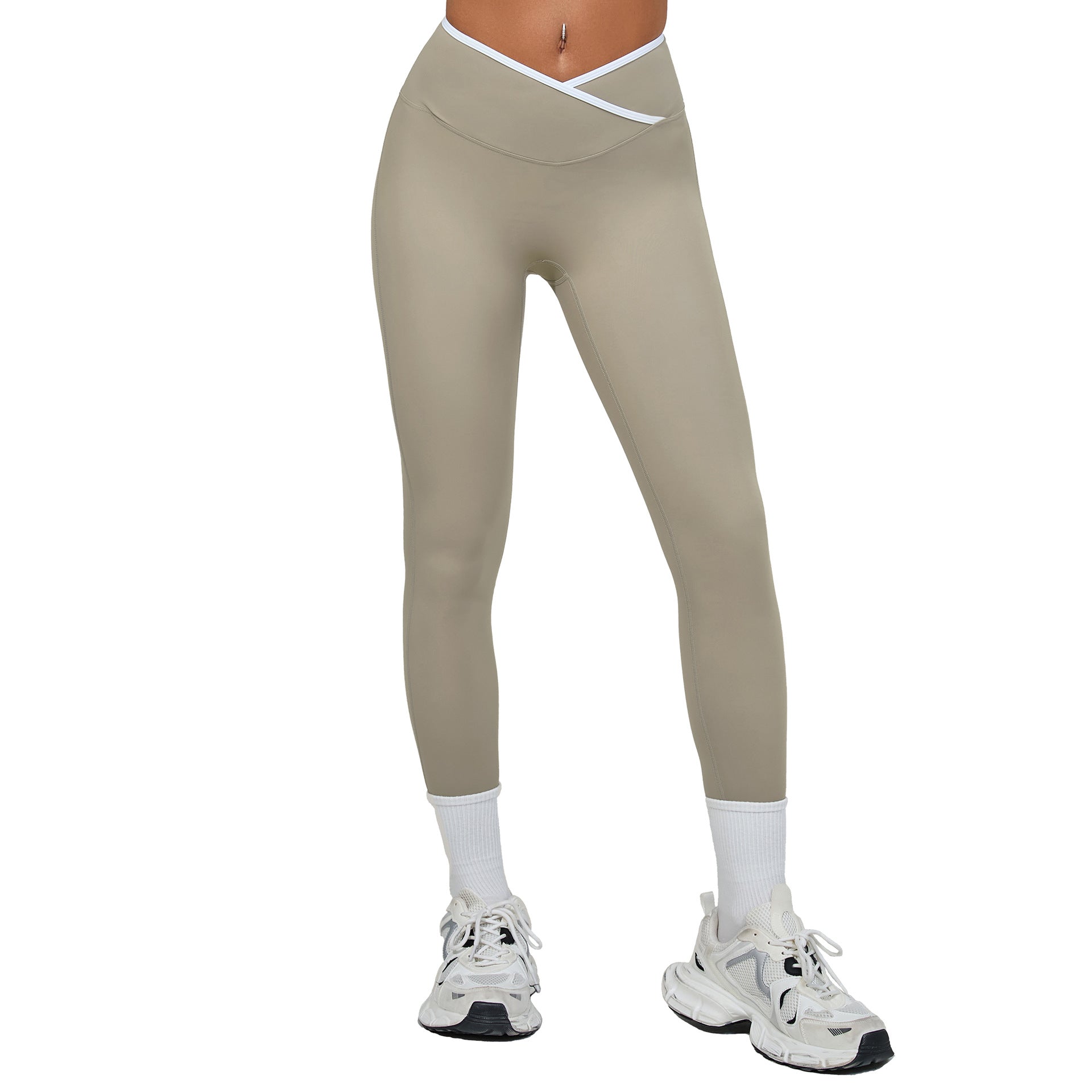 EU & US Naked-Feel Yoga Leggings | Cross High-Waist Color Block Running Pants 50402
