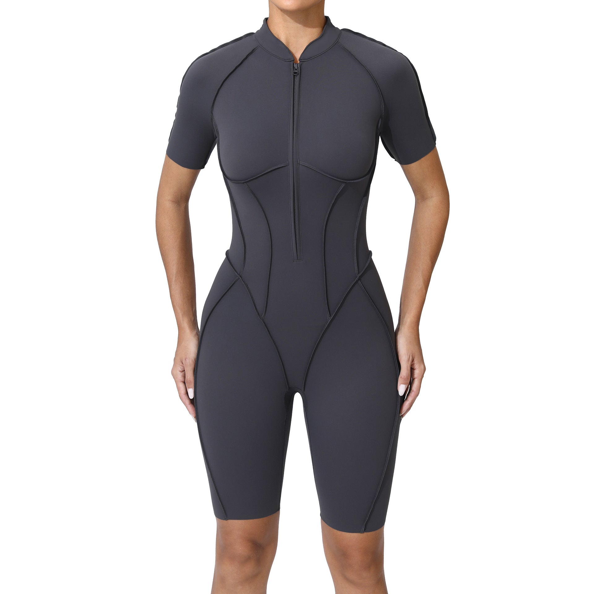 New Tight-Fit Zipper Short Sleeve Yoga Jumpsuit One-Piece Activewear