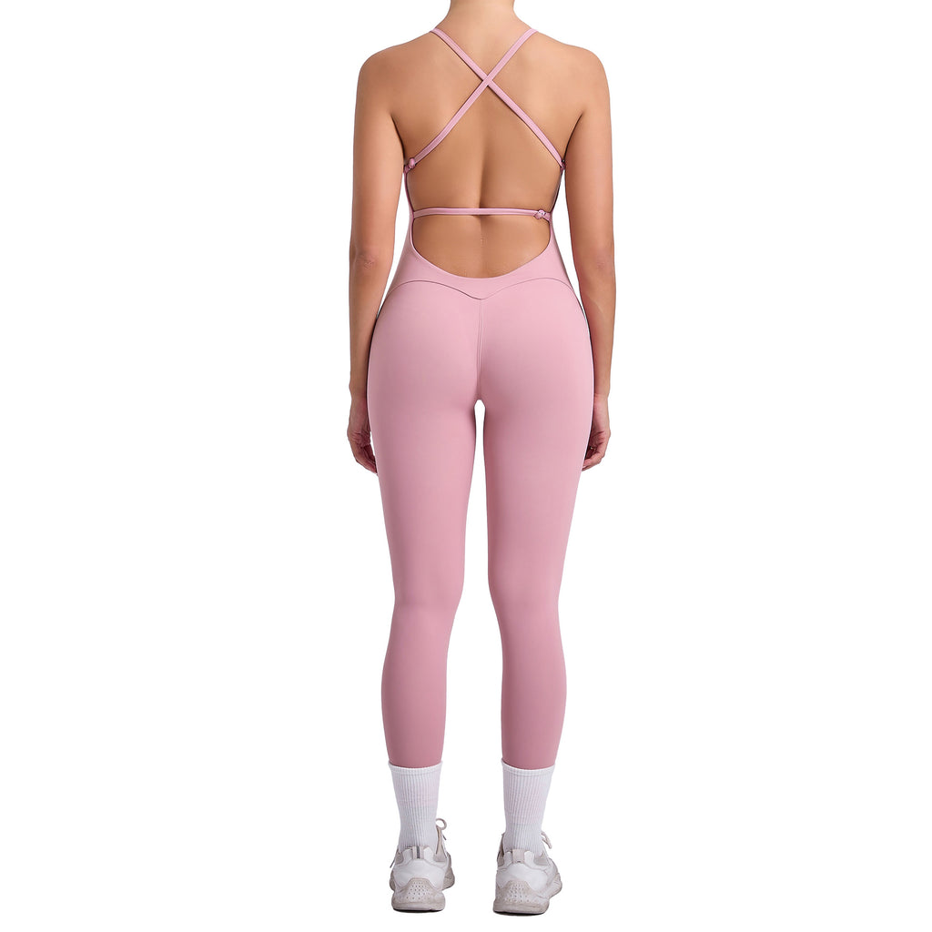 Adjustable Strap Backless Scrunch Butt Yoga Jumpsuit Tight Fitness Bodysuit