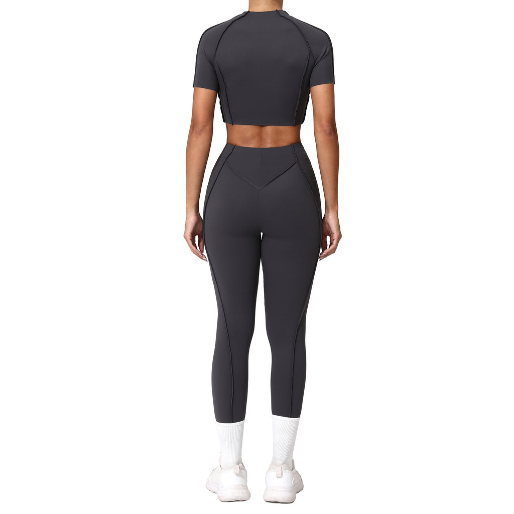 3D Patchwork Yoga Set | Quick-Dry Slim Fit Short Sleeve Running Set