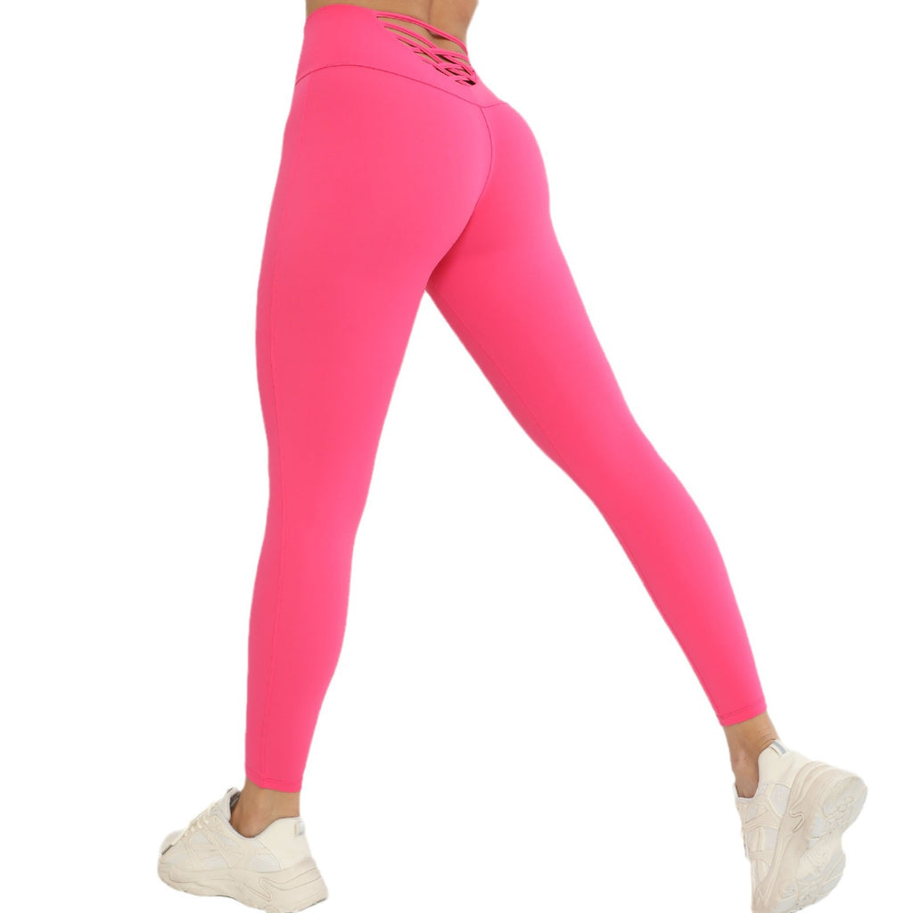 No-Front-Seam Peach-Lift Yoga Leggings | Cross Waist Cut-Out Compression Fitness Pants