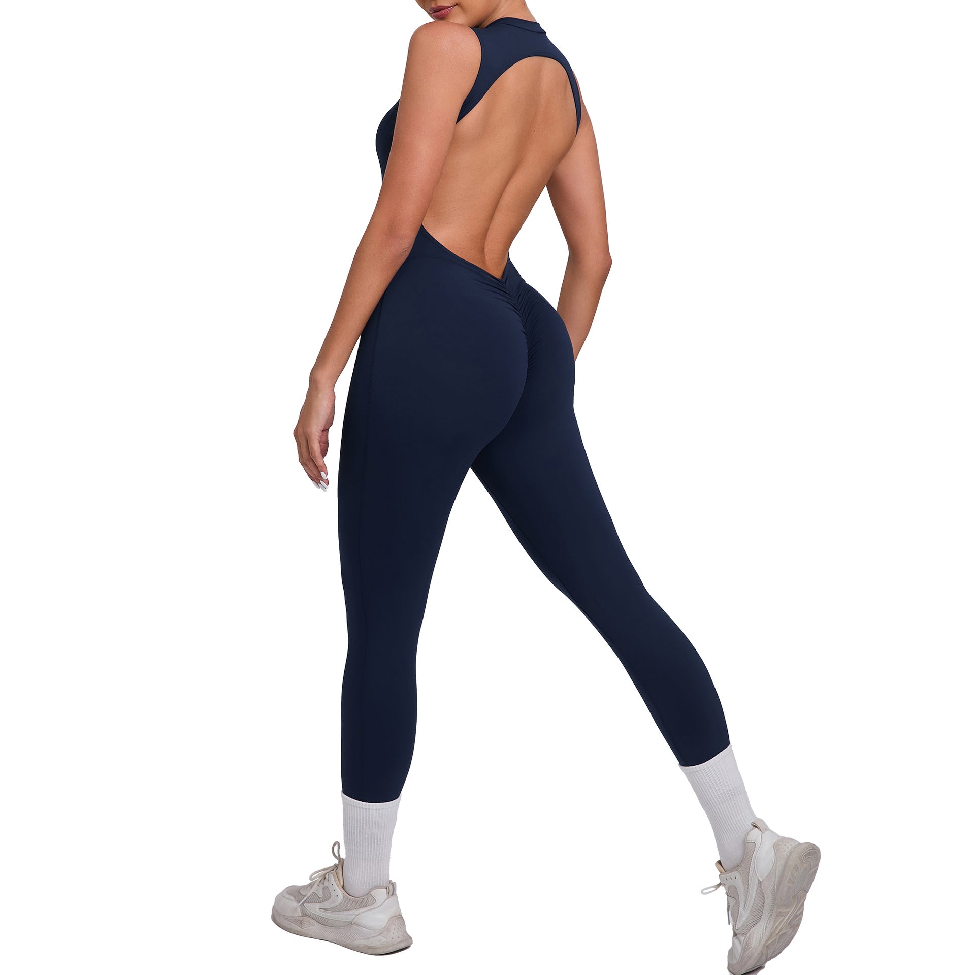Backless Sleeveless Scrunch Butt Yoga Jumpsuit Removable Pads Fitness Wear