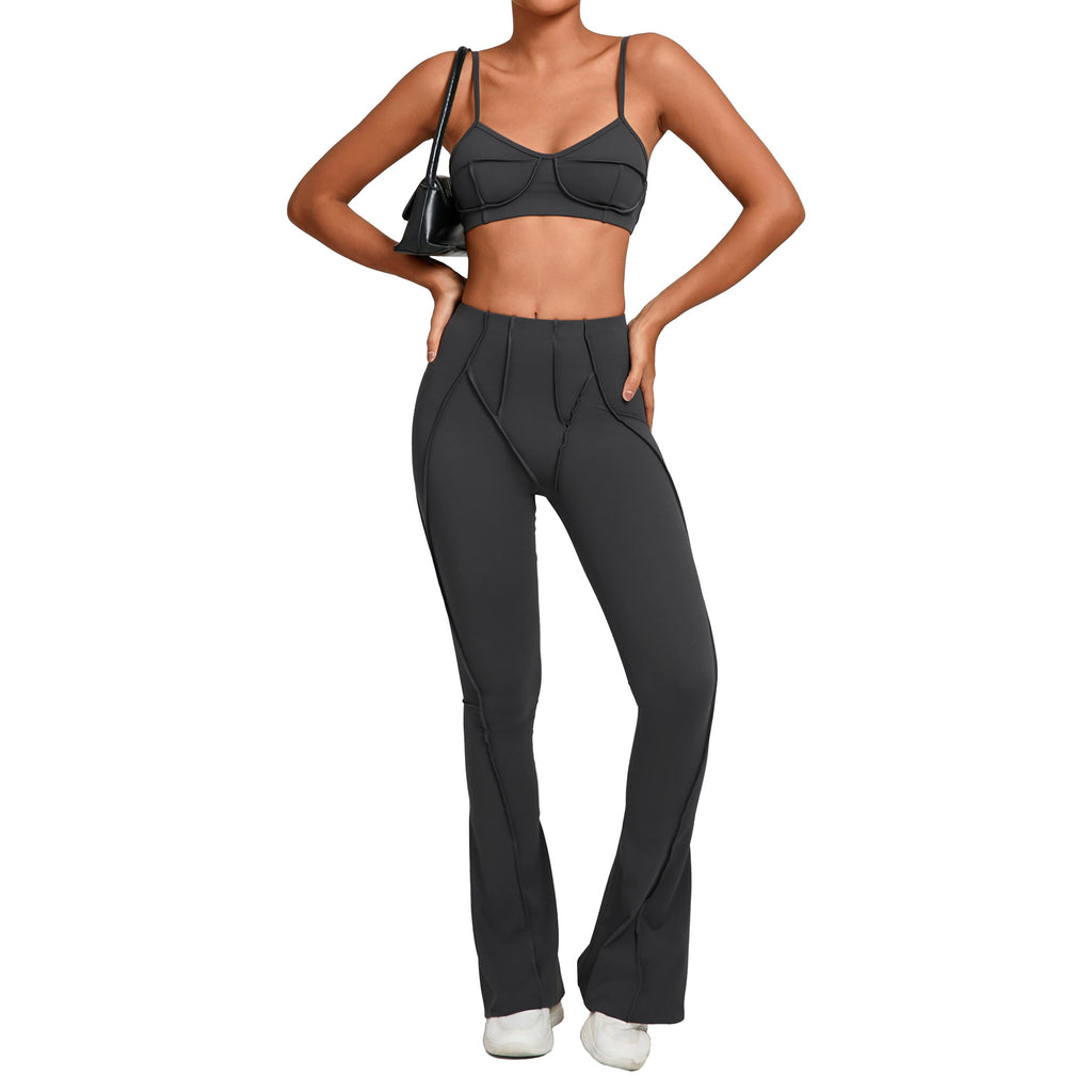Brushed Sports Bra & Pants Yoga Set | 3D Patchwork Running Fitness Two-Piece