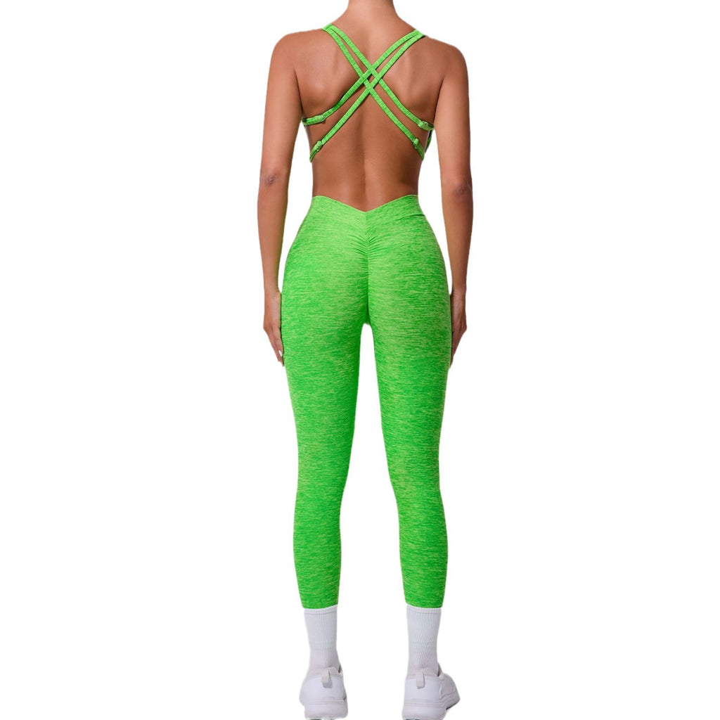 Cross Adjustable Strap Yoga Jumpsuit Dance Scrunch Butt Tight-Fit Bodysuit
