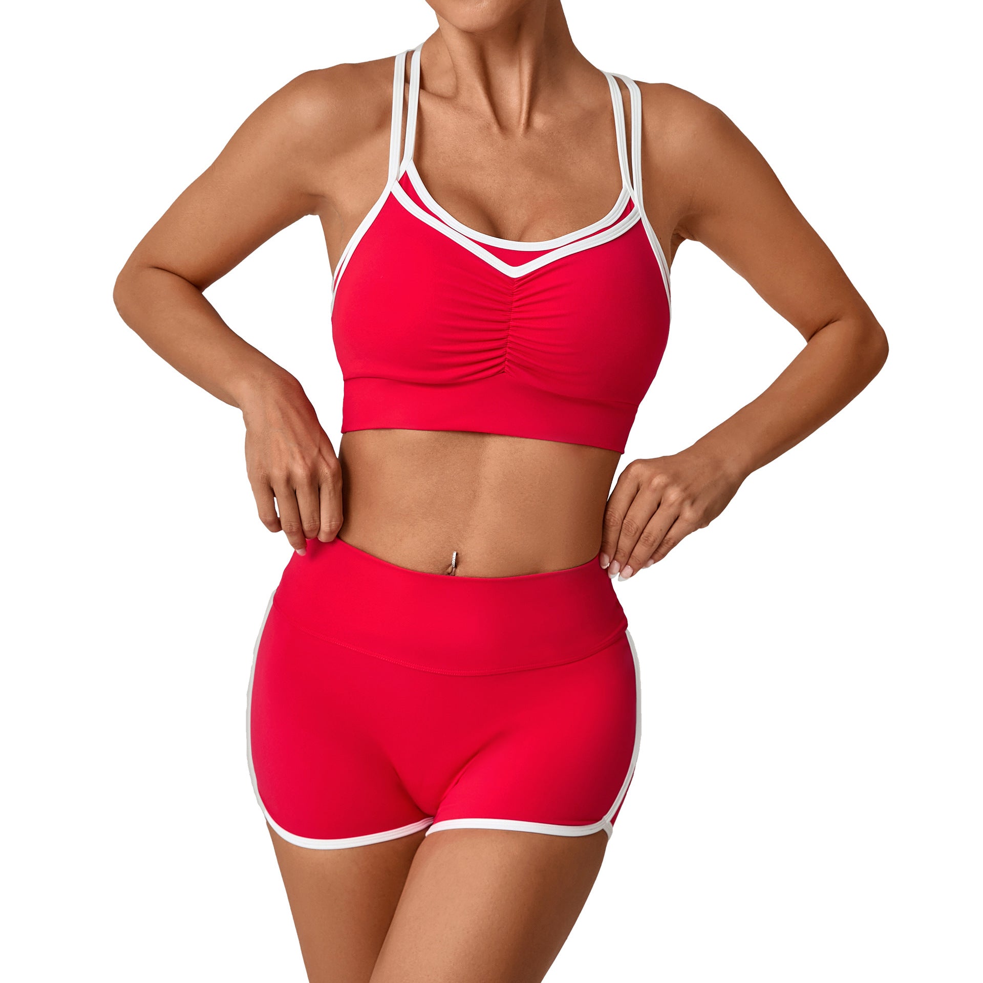 Color Block Sports Bra & Booty Shorts Set | Slim Fit Running Yoga Two-Piece