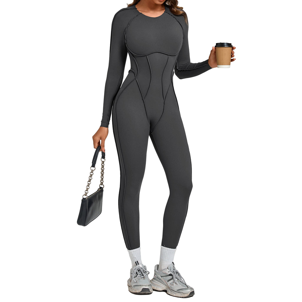 3D Panel Autumn Winter Tight Backless Yoga Jumpsuit Fitness One-Piece
