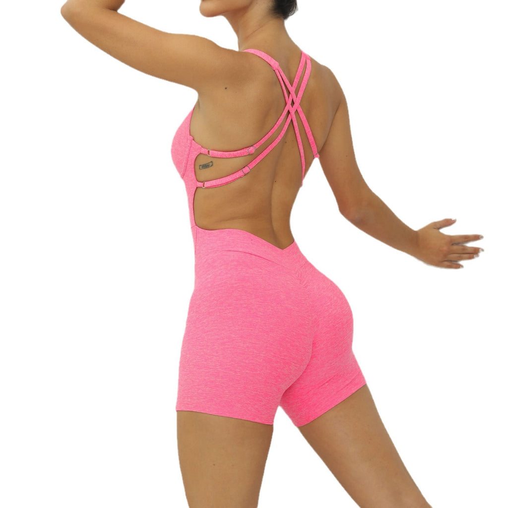 Adjustable Cross Back Cutout Yoga Jumpsuit Scrunch Butt Fitness One-Piece