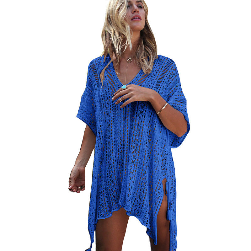 2026 Women's Knitted Hollow Out Beach Cover Up for Bikini UV Protection Anti-Exposure Sunscreen Swimsuit Coverup