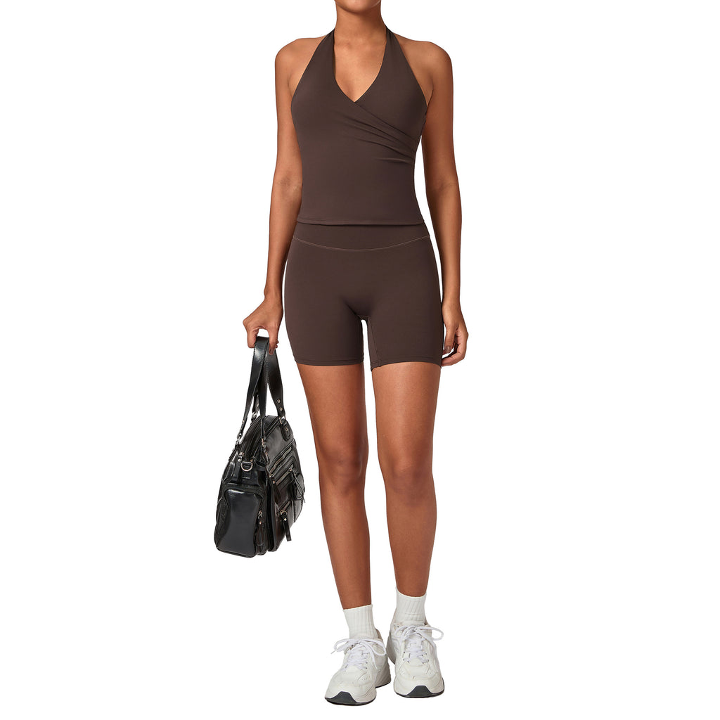 Halter Neck V-Neck Yoga Set | Push-Up Sports Bra & Booty-Lift Running Two-Piece