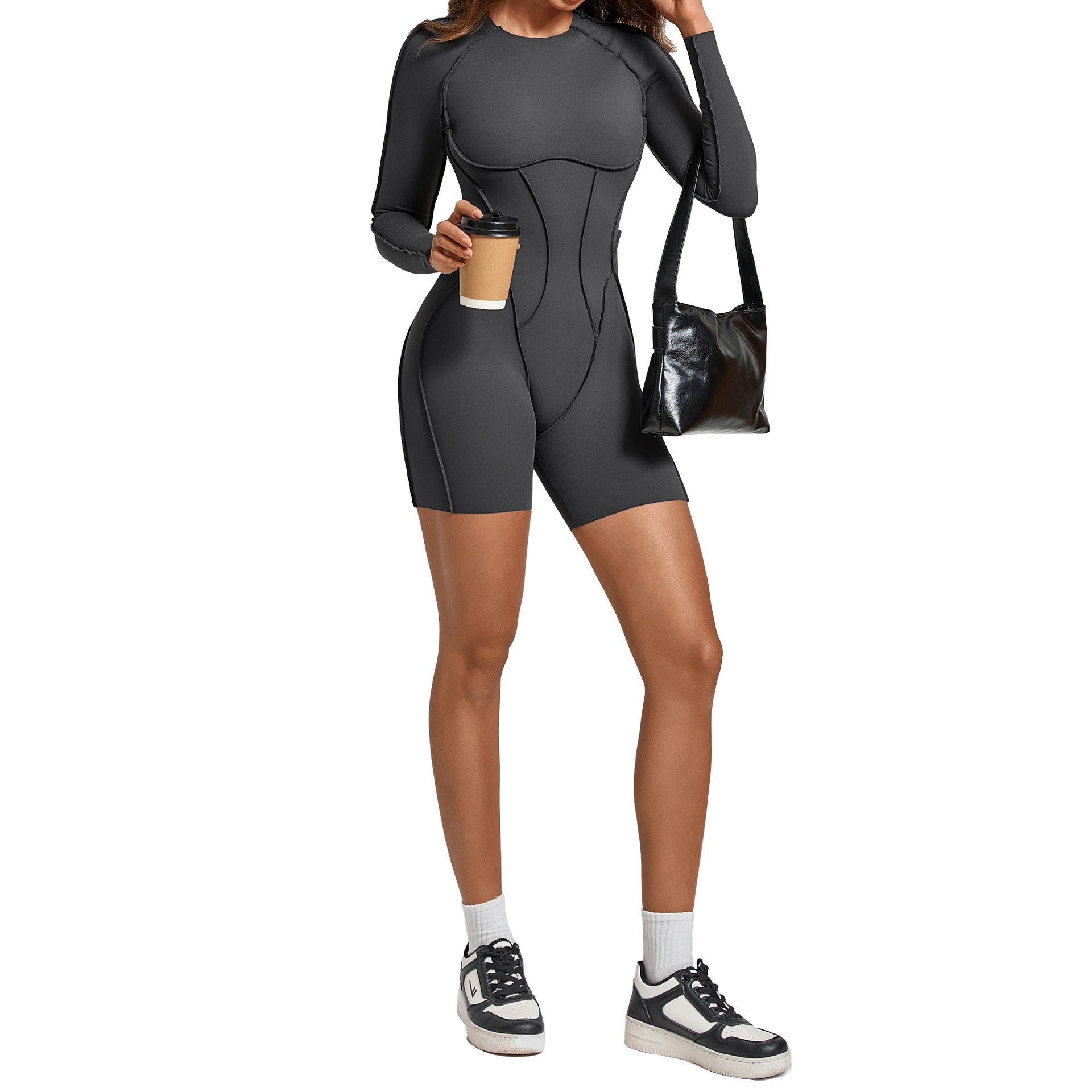 3D Seam Long Sleeve Yoga Jumpsuit Backless Tight Fitness Bodysuit