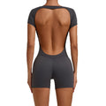 Backless Scrunch Butt Yoga Jumpsuit Sculpting Short Sleeve Fitness Bodysuit