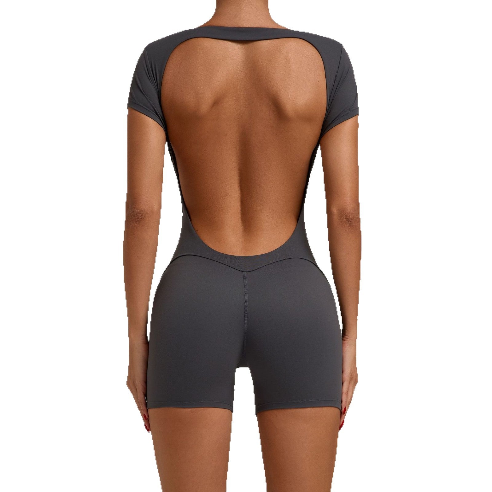 Backless Scrunch Butt Yoga Jumpsuit Sculpting Short Sleeve Fitness Bodysuit